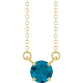 14K Yellow Gold Natural London Blue Topaz Solitaire 18" Necklace