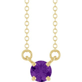 14K Yellow Gold Natural Amethyst Solitaire 18" Necklace