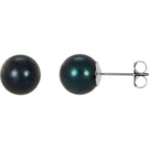 14K White Gold 8 mm Cultured Black Akoya Pearl Earrings