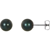 14K White Gold 7 mm Black Akoya Cultured Pearl Earrings