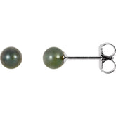 14K White Gold 4 mm Cultured Black Akoya Pearl Earrings