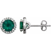 14K White Gold Lab-Grown Emerald & 1/8 CTW Natural Diamond Earrings