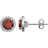 14K White Gold Natural Mozambique Garnet & 1/8 CTW Natural Diamond Earrings