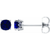 14K White Gold 4x4 mm Cushion Lab-Grown Blue Sapphire Earrings