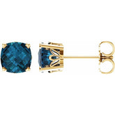 14K Yellow Gold 6x6 mm Cushion Natural London Blue Topaz Earrings