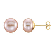 14K Yellow Gold 7-8 mm Cultured Pink Freshwater Pearl Earrings