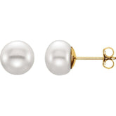 14K Yellow Gold 7-8 mm Cultured White Freshwater Button Pearl Earrings