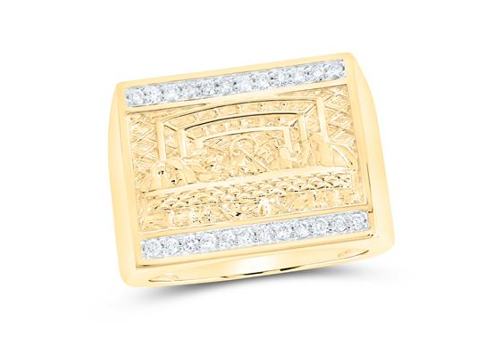 10K YELLOW GOLD ROUND DIAMOND LAST SUPPER SQUARE RING 1/3 CTTW