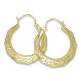 Bright finish New Orleans yellow gold hoops in 5 different sizes.