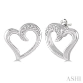 1/50 Ctw Hollow Center Heart Charm Round Cut Diamond Earrings in Sterling Silver