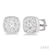 1/2 Ctw Cushion Shape Round Cut Diamond Lovebright Bezel Stud Earrings in 14K White Gold