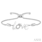 1/20 Ctw Love Carved Round Cut Diamond Sterling Silver Lariat Bracelet