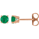 14K Rose Gold 4 mm Lab-Grown Emerald Earrings