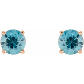 14K Rose Gold 5 mm Natural Blue Zircon Earrings