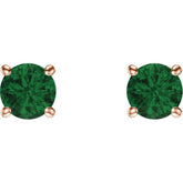 14K Rose Gold 5 mm Natural Emerald Earrings