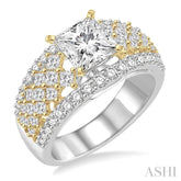 1 1/2 Ctw Diamond Semi-Mount Engagement Ring in 14K White and Yellow Gold