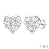 3/4 Ctw Heart Shape Lovebright Round Cut Diamond Stud Earrings in 14K White Gold