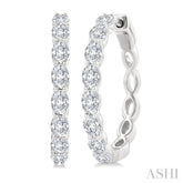 1 7/8 Ctw North-South Oval Cut Diamond Fashion Hoop Earrings in 14K White Gold