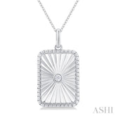 1/20 Ctw Rectangle fluted medallion Round Cut Diamond Pirouette Pendant With Chain in Sterling Silver
