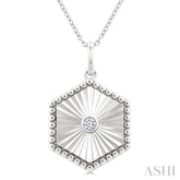 1/20 Ctw Hexagon fluted medallion Round Cut Diamond Pirouette Pendant With Chain in Sterling Silver