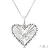 1/20 Ctw Heart fluted medallion Round Cut Diamond Pirouette Pendant With Chain in Sterling Silver