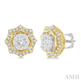 1/2 Ctw Star Lattice Lovebright Round Cut Diamond Earrings in 14K White and Yellow Gold