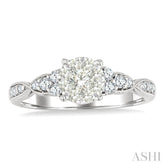 1/2 Ctw Round Shape Lovebright Carved Shank Round Cut Diamond Engagement Ring in 14K White Gold