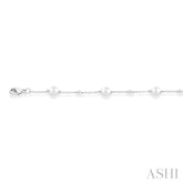 5 MM Round Shape Cultured Pearl and 1/6 Ctw Round Cut Diamond Fashion Station Bracelet in 14K White Gold