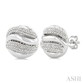 1/10 Ctw Bold Twisted Rib Round Cut Diamond Pirouette Bold Fashion Stud Earrings in Sterling Silver
