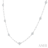1 Ctw Bezel Set Round Cut Diamond Paperclip Station Necklace in 14K White Gold