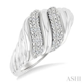 1/10 Ctw Bold Silver Twisted Rib Round Cut Diamond Bold Fashion Band in Sterling Silver