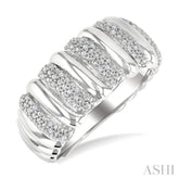 1/10 Ctw Bold Wide Ribbed Round Cut Diamond Pirouette Fashion Band in Sterling Silver