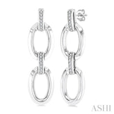 1/10 Ctw Oval Shape D-Link Round Cut Diamond Fashion Earrings in Sterling Silver