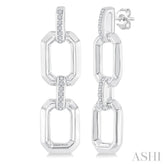 1/10 Ctw Bold Open Window Octagonal Shape D-Link Round Cut Diamond Fashion Earrings in Sterling Silver