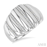 1/10 Ctw Ribbed Dome Shape Round Cut Diamond Pirouette Bold Wide Fashion Band in Sterling Silver