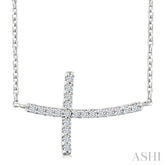1/10 Ctw Petite Sideways Cross Round Cut Diamond Fashion Pendant With Chain in 10K White Gold