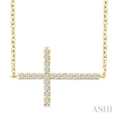 1/10 Ctw Petite Sideways Cross Round Cut Diamond Fashion Pendant With Chain in 10K Yellow Gold