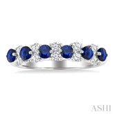 2.7 MM Sapphire and 1/3 Ctw Round Cut Diamond Precious Band in 14K White Gold