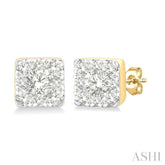 1/6 Ctw Lovebright Petite Square Shape Round Cut Diamond Fashion Stud Earrings in 10K Yellow Gold