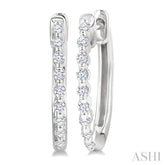 1/6 Ctw Petite Shared Prong Round Cut Diamond Hoop Earring in Sterling Silver