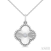 1/20 Ctw Clover Fluted Medallion Round Cut Diamond Pirouette Pendant With Chain in Sterling Silver