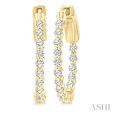 1/2 Ctw Inside-Out Single Prong Set Round Cut Diamond Hoop Earrings in 14K Yellow Gold