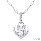 1/4 Ctw Dome Heart and Round Cut Diamond Fashion Pendant With Paper Clip Chain in 14K White Gold