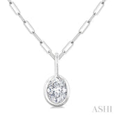 1/5 Ctw Oval Cut Bezel Set Diamond Fashion Pendant With Paperclip Chain in 10K White Gold
