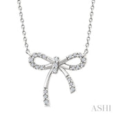 1/10 Ctw Bow Round Cut Diamond Fashion Pendant With Chain in Sterling Silver