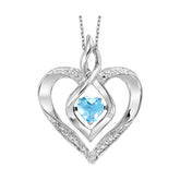 Silver Diamond 1/50Ctw & Createdblue Topaz 1/4Ctw Pendant
