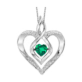 Silver Diamond 1/50Ctw & Created-Emerald 1/4Ctw Pendant