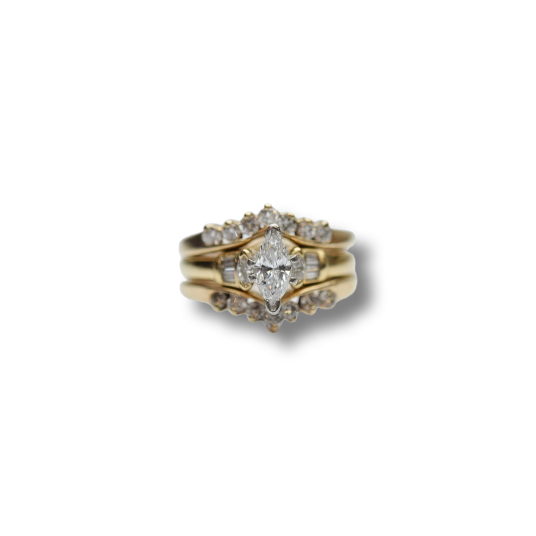 14k marquise diamond bridal set