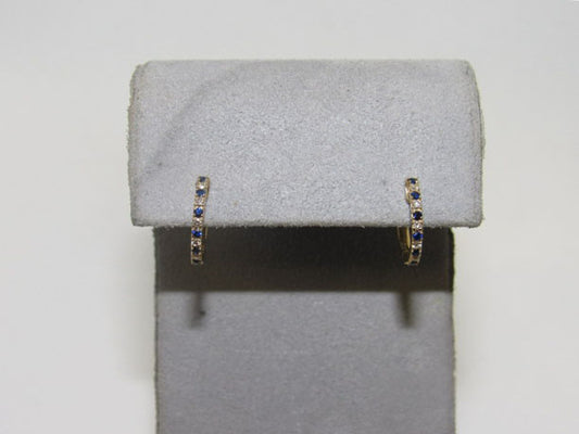 10KT Yellow Gold Sapphire and Diamond Petite Huggie Earrings