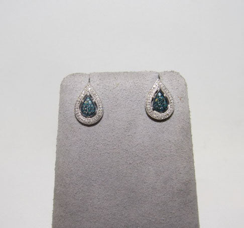 Blue and White Diamond Pear Shaped Cluster Earrings